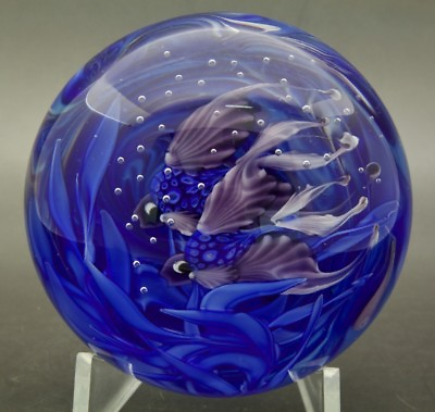 #ad JUSTIN LUNDBERG Betta Fish Underwater Art Glass LT ED PaperweightApr 2.5quot;Hx3quot;W $899.99