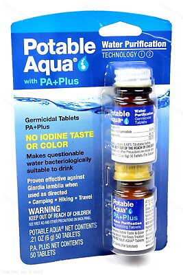 #ad Potable Aqua Iodine Germicidal Water Purification w PA Plus 50 Tablets of Each $13.95