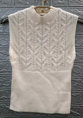 #ad New Express Cable Knit Ribbed Crewneck Cap Sleeve Sweater Ivory Size XSmall $49.99