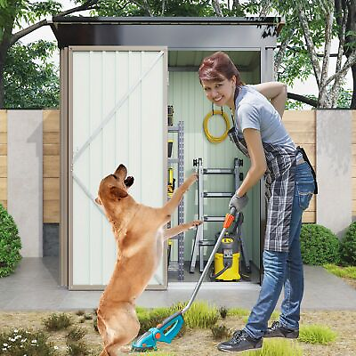 #ad 5*3FT Outdoor Storage Shed Sloping Roof And Lockable Door Metal Shed Brown $110.49