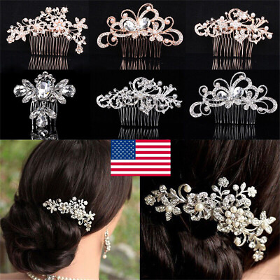 #ad Bridesmaid Flower Diamante Pearls Clips Comb Wedding Bridal Crystal Hair Pins US $5.11