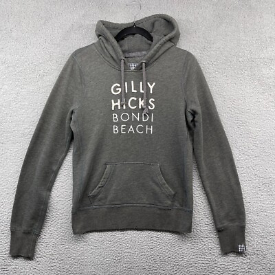 #ad Gilly Hicks Womens Hooded Sweater Gray Long Sleeve Bondi Beach Drawstring Size M $9.60