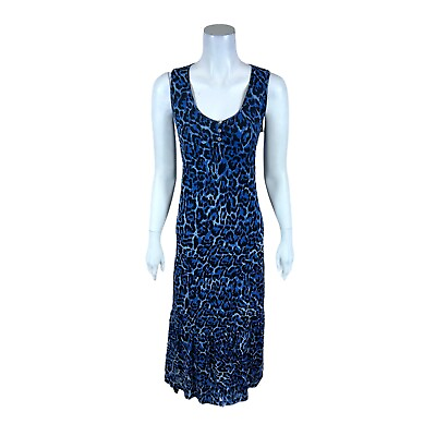 #ad Susan Graver Regular Printed Mesh Sleeveless Tiered Midi Dress Blue Medium Size $25.00