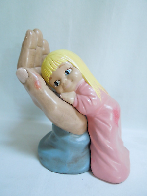 #ad Vintage Girl Resting in Hand Large Ceramic Large Figurine Handmade amp; Signed 1983 $49.00