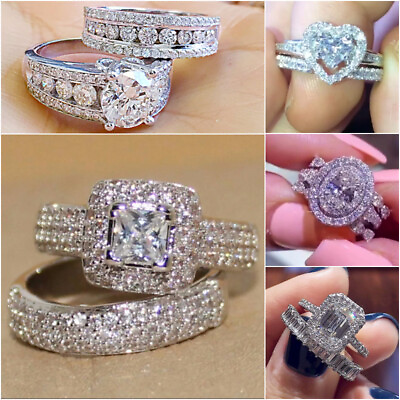 #ad Luxury Cubic Zircon 925 Silver Plated Ring Women Wedding Jewelry Sz 6 10 C $3.77
