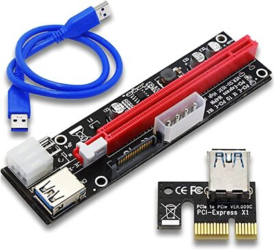 #ad PCI E 1x to 16x Powered USB3.0 GPU Riser Extender Adapter Card PCIE SATA Molex $13.98