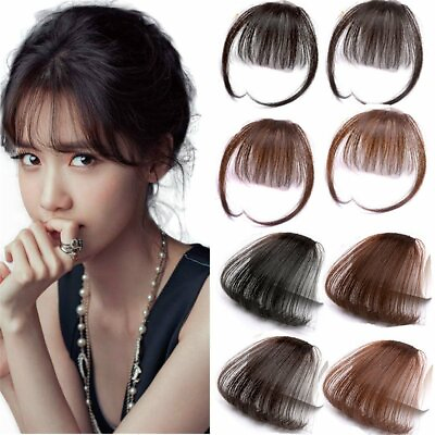 #ad Remy Hair Extensions Clip in Fringe Thin Neat Air Bangs Natural Front Hairpiece $6.80