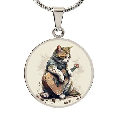 #ad Cat Playing Guitar Engraved Necklace Personalized Gift for Cat Lovers $74.95