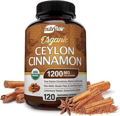 #ad NutriFlair Organic Ceylon Cinnamon 1200 Mg 120 Capsules $27.96