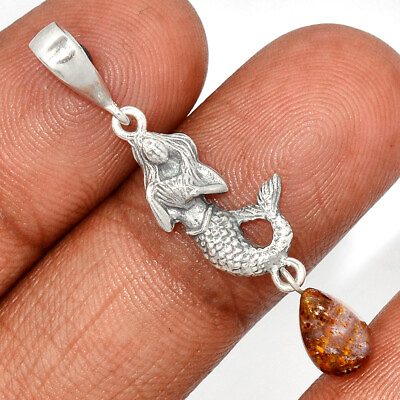 #ad Mermaid Natural Cacoxenite Supr 7 925 Sterling Silver Pendant Jewelry CP29395 $15.99