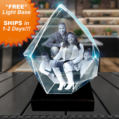 #ad 3D Crystal Iceberg w Light Base Personalized Engraved Custom Glass Etched Photo $224.95