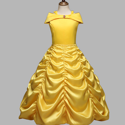 #ad Princess Belle Yellow Off Shoulder Layered Costume Dress Little Girl 2 10 Years $16.98