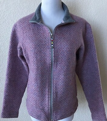 #ad Sherpa Purple Wool Polyester Jacket Zipper Women#x27;s Size Medium Elbow Pads Pink $14.99