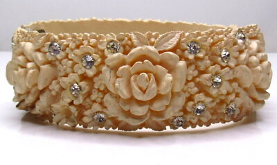 #ad Vintage Clear Rhinestone Bracelet Bangle Featherlite Floral Roses $25.00