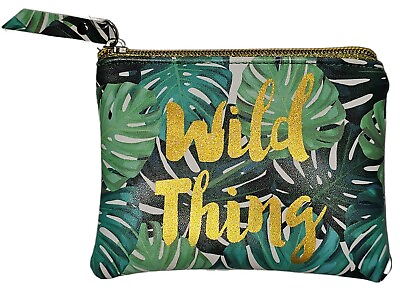 #ad Unbranded Green Leaf amp; Gold Wild Thing Mini Zip Up Coin Card Pouch $6.99