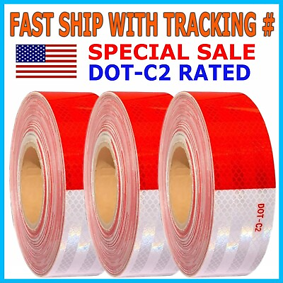 #ad Conspicuity Tape DOT C2 Approved Reflective Trailer Red White 2”x50’ 1 Roll $6.95