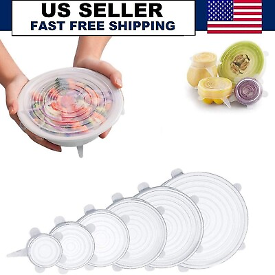#ad Food Silicone Cover Reusable 6pcs Stretch Lids Wrap Bowl Seal Kitchen Keep Fresh $5.50