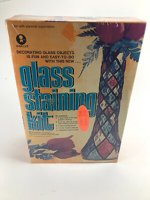 #ad Evercoat Glass Staining Kit Vtg 1973 W Bud Vase W Diamond Pattern NEW Stained $14.22