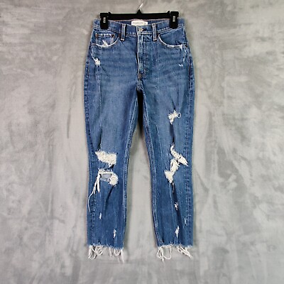 #ad Abercrombie amp; Fitch Jeans Women 27 4 Blue Mom High Rise Denim Stretch Ripped $13.29