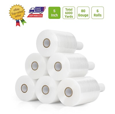 #ad 6 Rolls Pack 5quot; inch Mini Stretch Film Wrap 1000 Feet 5 Layers 80 Gauge Clear $36.99