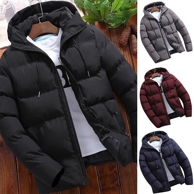 #ad Men Winter Warm Duck Down Jacket Ski Snow Thick Hooded Puffer Coat Parka Quilted $29.19