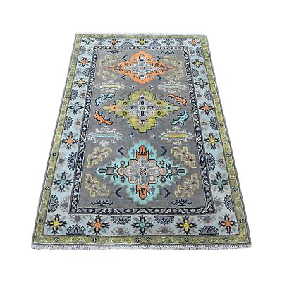 #ad 3#x27;3quot;x5#x27; Colorful Gray Fusion Kazak Pure Wool Hand Knotted Oriental Rug R55555 $348.30