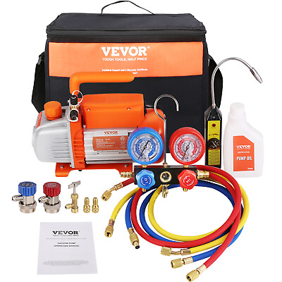 #ad VEVOR 1 4 HP HVAC Vacuum Pump and Gauge Set 4 CFM Manifold Gauge Kit with Hose $114.98