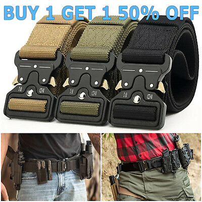 #ad MEN Casual Military Tactical Army Adjustable Quick Release Belts Pants Waistband $5.65
