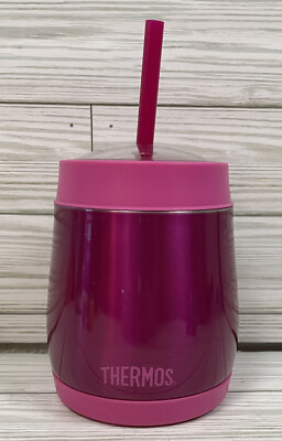 #ad Thermos 16 oz. Vacuum Insulated Cold Dome Water Bottle Cup Mug w Straw Pink $7.99