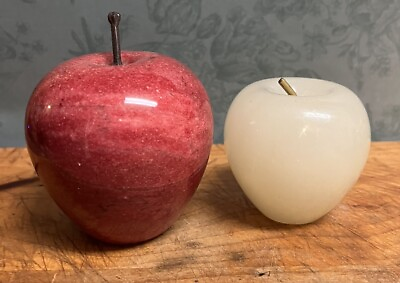 #ad Two Vintage Italian Marble Apple Figurines Vintage Alabaster Fruit $22.50