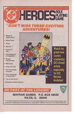 #ad 1986 DC Comics ROLE PLAYING GAME Promo PRINT AD WALL ART RPG DC BOARD GAME $19.49