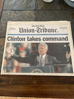 #ad San Diego Union Tribune January 21 2008 Full Newspaper Bill Clinton Takes Office $27.99
