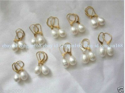 #ad Wholesale 10 Pairs 8 9mm White Freshwater Cultured Pearl Gold Leverback Earrings $17.99