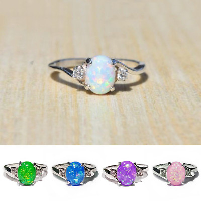#ad Gorgeous Wedding Ring Women 925 Silver Jewelry Oval Cut Opal Sz 6 10 $2.36