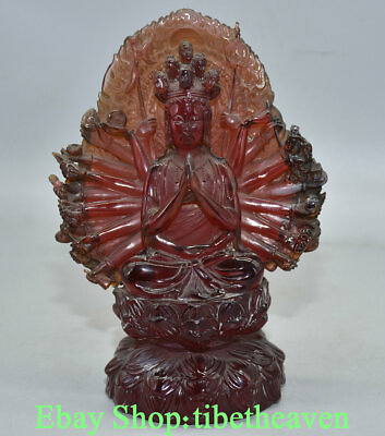 #ad 7.6quot; Rare Chinese Red Amber Carving Buddhism 18 Arms Kwan yin Guan Yin Sculpture $199.00