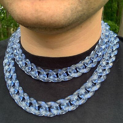 #ad Blue Acrylic Miami Cuban Link Chain Necklace Iced Hip Hop Cuban Choker $20.99