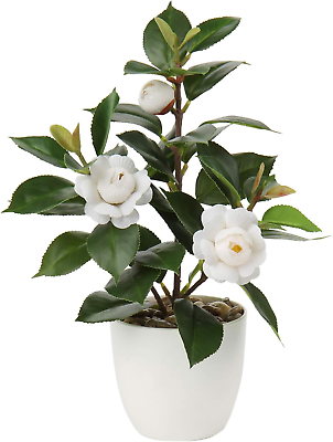 #ad Artificial Plants Mini Camellia Potted Fake Plants Small Faux Plastic Plants Des $37.01