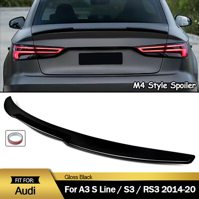 #ad V Style Rear Trunk Wing Spoiler For Audi A3 S3 RS3 Sedan 2014 2020 Gloss Black $56.04