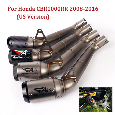 #ad For Honda CBR1000RR 2008 2016 Exhaust Tips Carbon Muffler Mid Link Pipe System $143.19