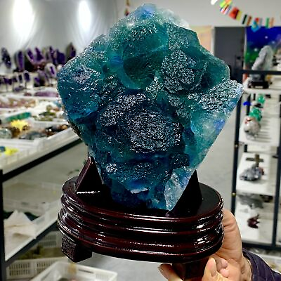 #ad 6.24LB Rare transparent blue cubic fluorite mineral crystal sample China $1251.60