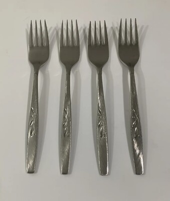 #ad 4 Oneida WILL O#x27; WISP Burnished Cube Stainless Flatware 6 3 4quot; SALAD FORKS $24.99