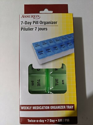 #ad Assured 7 Day AM PM Green Pill Organizer Weekly Medication Case $5.24