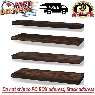 #ad 17#x27;#x27;Rustic Farmhouse Floating Shelves for Wall Decor Storage Wood Brown Set of 4 $25.97