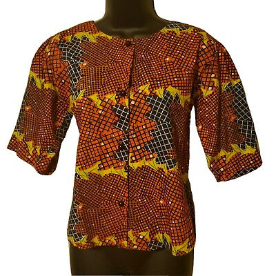 #ad African Women Vintage Style Button Up Blouse Dashiki Ankara Print $17.00