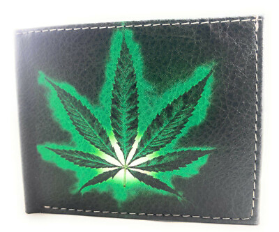 #ad Men#x27;s Marijuana Leaf Vegan Leather Bifold Card Photo Holder Wallet Handbag Purse $8.88