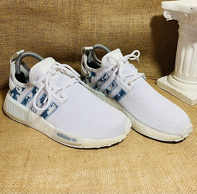 #ad SALE Adidas NMD R1 Cloud White Blue Floral Print Sneakers Shoe Sz 6.5 Women’s $26.99