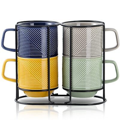 #ad Stackable Coffee Mugs with Rack : Ceramic Coffee Mugs Set of 4 for Latte Capp... $44.53