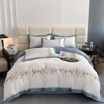 #ad Embroidery Cotton Bedding Set Duvet Cover Bed Sheet Pillowcases Home Textiles $221.01