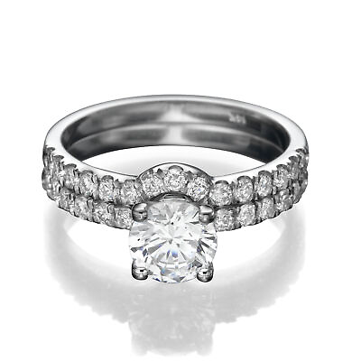 #ad Round Cut Diamond Engagement Ring Set 14K White Gold Bridal 2.20 CT F VS2 $2549.70