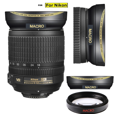 #ad Wide Angle Macro Lens for Nikon AF S DX NIKKOR 18 105mm f 3.5 5.6G ED VR Lens $97.29